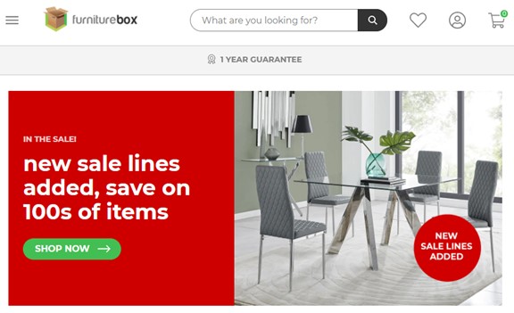 Screenshot of FurnitureBox site, showing how to use effective and clear call to actions